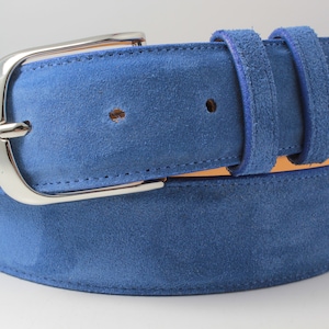 Genuine Blue Italian Suede Leather Belt (Made in U.S.A)