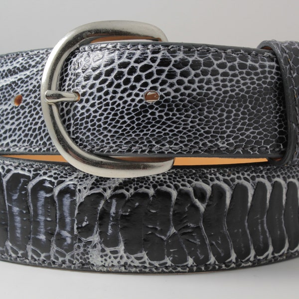 Handmade Genuine Black Ice Ostrich Leg Leather Belt (Made in U.S.A)
