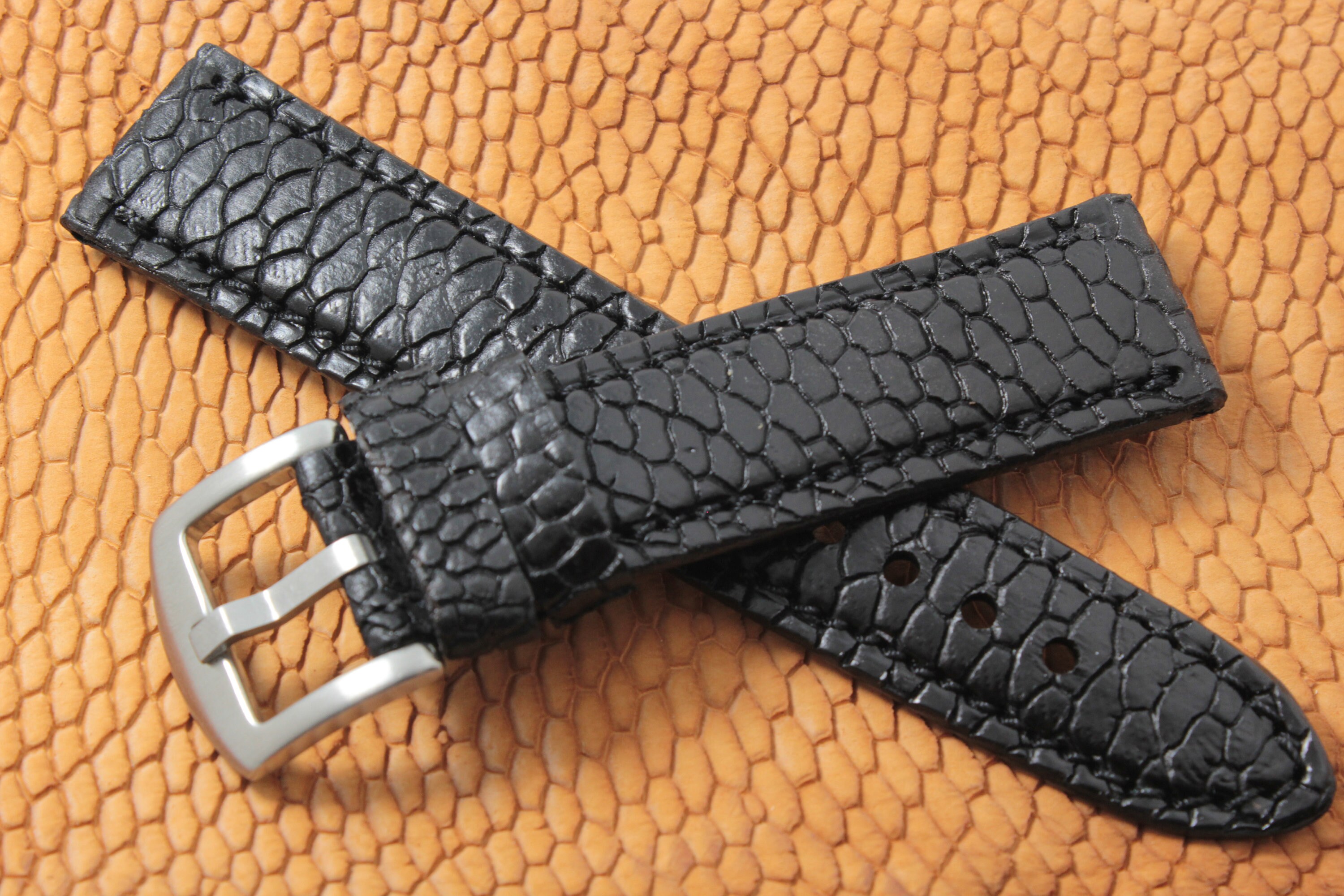 Genuine Handmade Black Beaver Tail Leather Watch Strap (Made in U.S.A)
