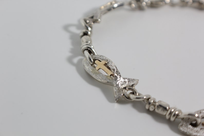 ACTS Ichthus With 10kt Cross Sterling Silver Fishers Of Men Bracelet