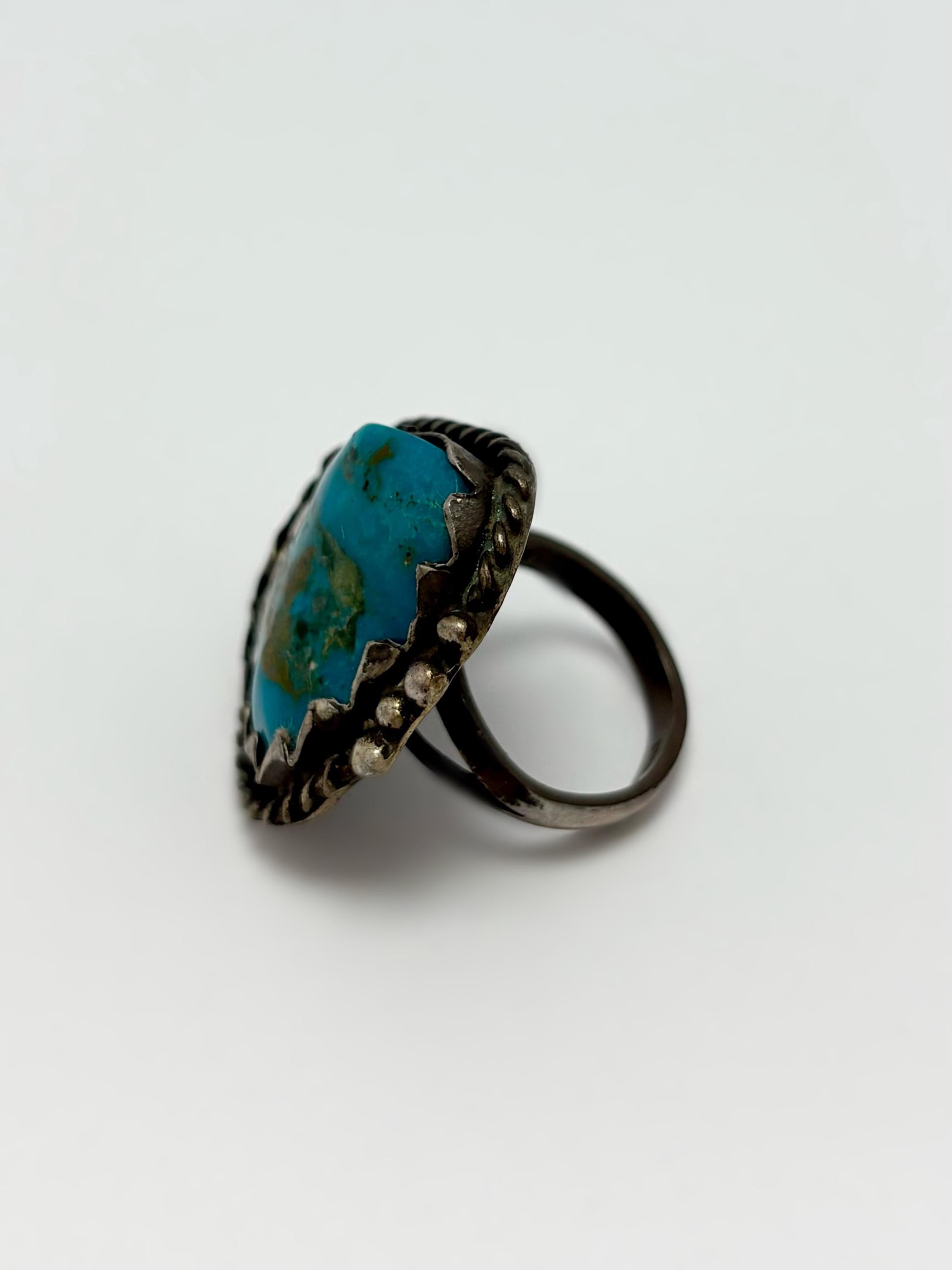 Vintage Navajo Sterling Silver Ring With Natural Turquoise | Size 7 ...