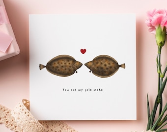 Sole Mate Fish Valentines Card, Funny Anniversary or Birthday Card for Him Her, Soul Mate Card, Funny Fish Card Husband or Wife, Love Cards