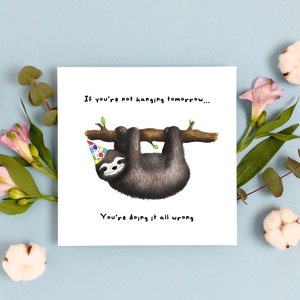 Cartão de aniversário engraçado de preguiça, presente com tema de preguiça, cartão de aniversário engraçado para ele, desenhado à mão, cartão de aniversário para melhor amigo, cartão de felicitações do Reino Unido