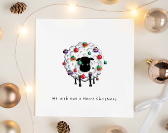 Cartão de Natal de ovelha de enfeite, Cartões de Natal de animais engraçados, Cartões de animais de fazenda, Cartão de Natal engraçado, Cartão de Natal de ovelha desenhado à mão