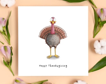 Handgetekende Turkije Thanksgiving-kaart, grappige Thanksgiving-kaart voor vriendenfamilie, Thanksgiving-themakaarten, Happy Thanksgiving