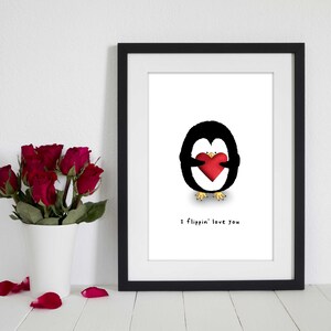 Personalisierte &#39;I Flippin&#39; Love you&#39; Pinguin Druck, romantisches Geschenk, Geschenk für ihn, Geschenk für sie, Jahrestagsgeschenk, digitale Kunst, A4
