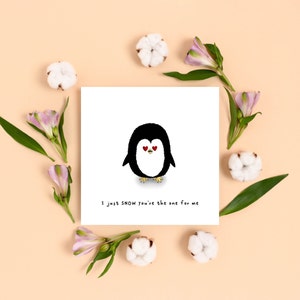Cute Penguin Love Card, Funny Anniversary Card for Him Her, I Love You Card, Birthday Card for Boyfriend Girlfriend Him Her, Funny Love Card