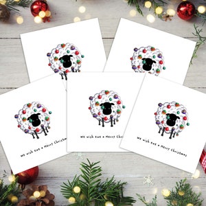 Confezione da 5 biglietti di Natale con pecore, biglietti di Natale divertenti con animali, biglietti con animali da fattoria, biglietto di Natale divertente, biglietto di Natale con pecore disegnate a mano