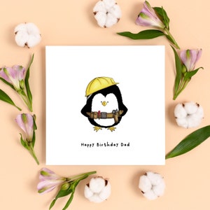 Pinguin Baumeister Geburtstagskarte für Papa, lustige Geburtstagskarte für Papa, beste Papa Karte Geschenk, Baumeister Themen Geburtstagskarten für Papa, Tierkarte