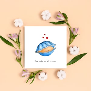 Sweet Clam Love Card, Funny Birthday Card for Boyfriend Girlfriend Him Her, Cute Anniversary Card for Him Her, Funny I Love You Card