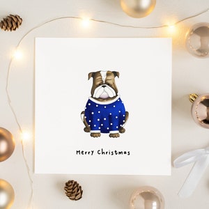 Blaue Bulldogge Weihnachtskarte, Frohe Weihnachten Bulldogge Hund Themen Weihnachtskarte, Tierweihnachtskarten, Lustiger Hund Weihnachtsgrußkarten