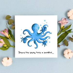 Blue Octopus Fathers Day Card, Birthday Card for Dad, Funny Pun Birthday Card, Fathers Day Card for Step Dad, Hand Drawn Greeting Card