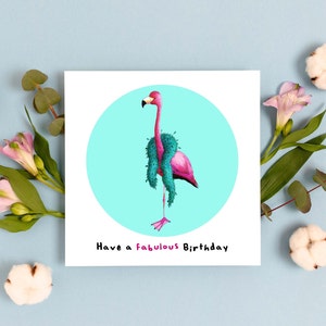 Cartão de aniversário de flamingo fabuloso, cartão para ela, cartão de aniversário para melhor amiga, presentes temáticos de flamingo, cartão desenhado à mão, cartão de amante de flamingo