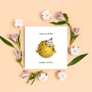 Funny Pufferfish Birthday Card for Him Her, Birthday Card for Bestfriend, Rude Joke Card for Friend Him Her, Funny Hand Drawn Fish Card