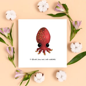Jolie carte d'amour de calmar, carte de jeu de mots drôle pour un anniversaire, jolie carte d'anniversaire pour lui, carte drôle de fête des mères, carte d'amour pour maman