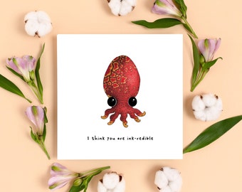 Cute Squid Love Card, Funny Pun Card for Birthday Anniversary, Cute Anniversary Card for Him Her, Funny Mothers Day Card, Love Card for Mum