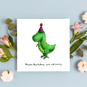Carte d'anniversaire dinosaure, carte d'anniversaire T-Rex, carte drôle, carte d'anniversaire pour lui, carte d'anniversaire pour elle, cartes d'anniversaire drôles, carte dessinée à la main