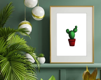 A4 Hand Drawn Cactus Wall Print, Plant Gift, Plant Themed Prints, Wall Decor, Digital Art