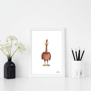 Dibujado a mano A4 impresión de pollo, regalo de pollo, decoración divertida de la pared, impresión de animales de dibujos animados, arte de la pared de pollo, decoración de la pared de la granja, regalo de pájaro divertido