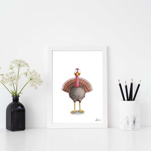 Hand Drawn A4 Turkey Print, Funny Animal Print, Quirky Wall Decor, Cartoon Animal Print, Turkey Wall Art, Farmhouse Wall Decor