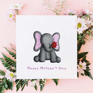 Babyolifant Moederdagkaart, leuke kaart voor moeder, Moederdagwenskaart, Happy Mothers Day Card, olifantenkaart voor moeder, beste moederkaart