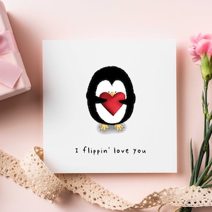 Tarjeta de pingüino "Te amo muchísimo", divertida tarjeta de aniversario para él y ella, lindas tarjetas de amor, tarjeta de cumpleaños para novio y novia, te amo