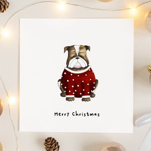 Rode Kerst Bulldog Card, Merry Christmas Bulldog Hond Thema Kerstkaarten, Dieren Kerstkaarten, Grappige Hond Kerst Wenskaarten