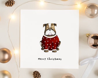 Red Christmas Bulldog Card, Merry Christmas Bulldog Dog Themed Christmas Cards, Animal Christmas Cards, Funny Dog Christmas Greeting Cards