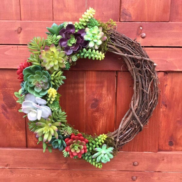 Succulent Wreath, Artificial Succulent Wreath, Spring Wreath, Faux Succulents, Wedding Decor, Front Door Wreath, Year Round Wreath, Rustic