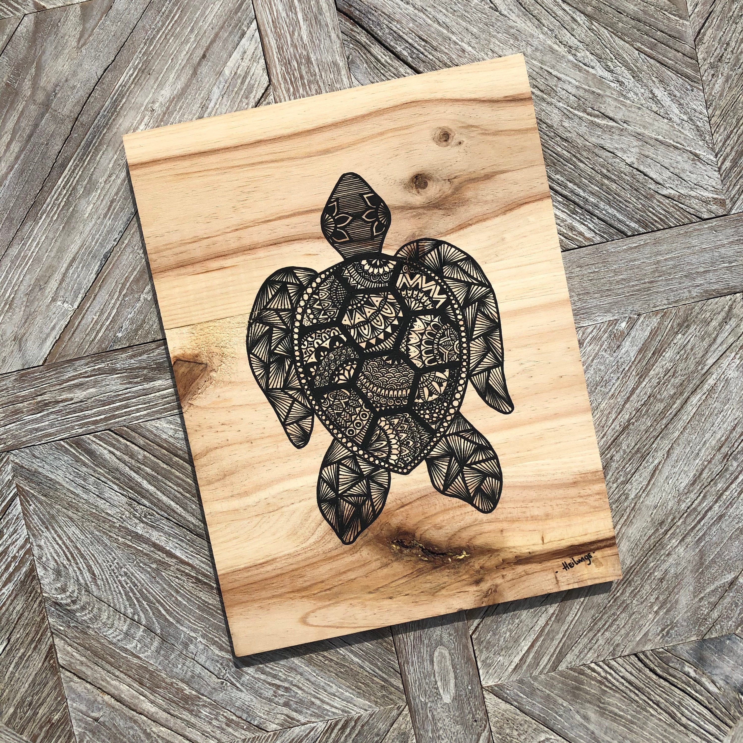 Honu - Tableau sur Bois 30cm X 40cm