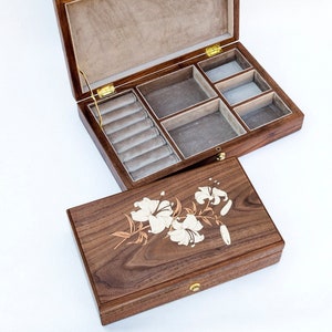 Inlaid Walnut Wood Jewelry Box Set: Mother Daughter Gift, Personalized Option