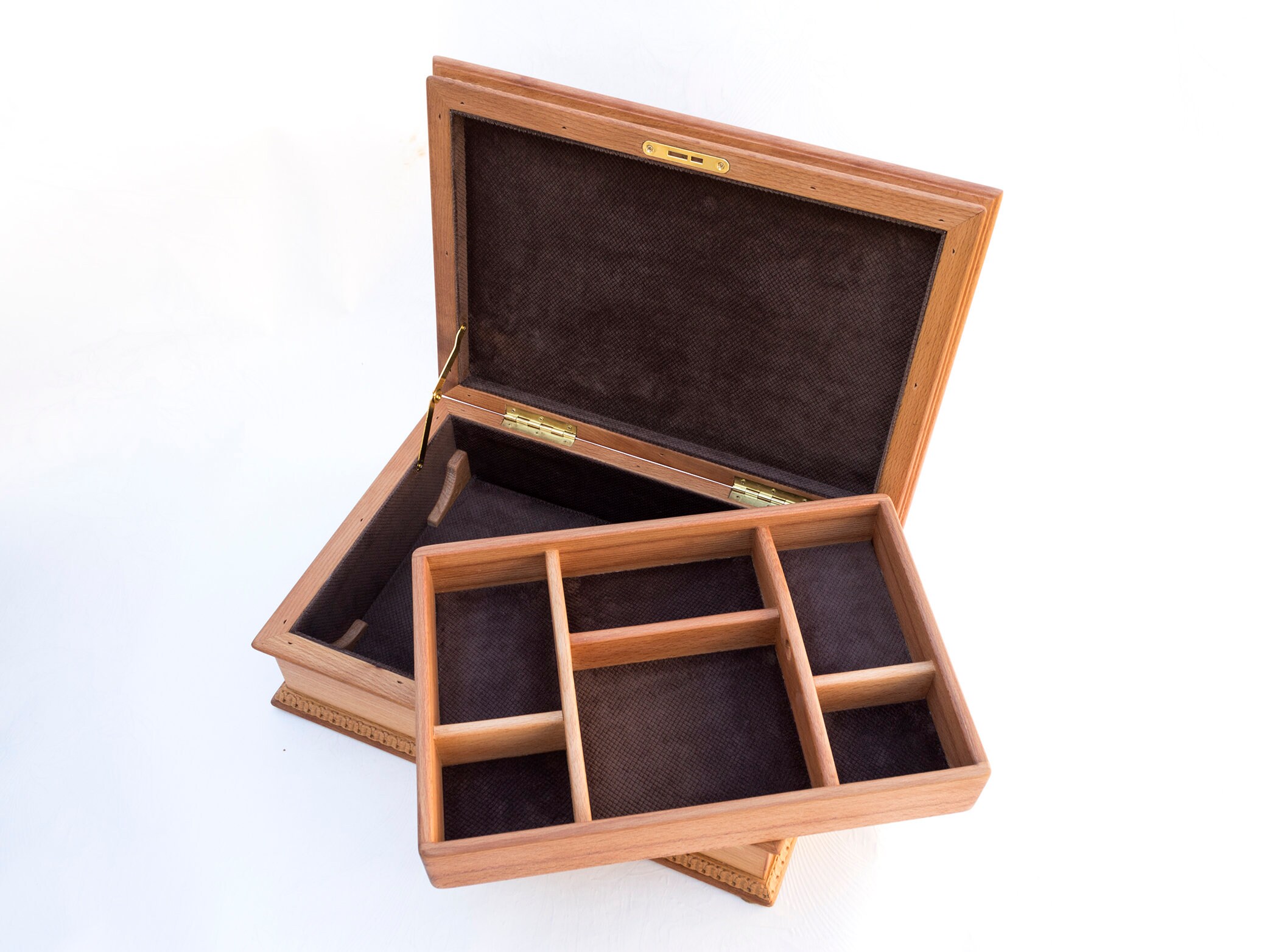 Jewelry Box With Tray Lock & Key Jewelry Box Vintage Wood Etsy