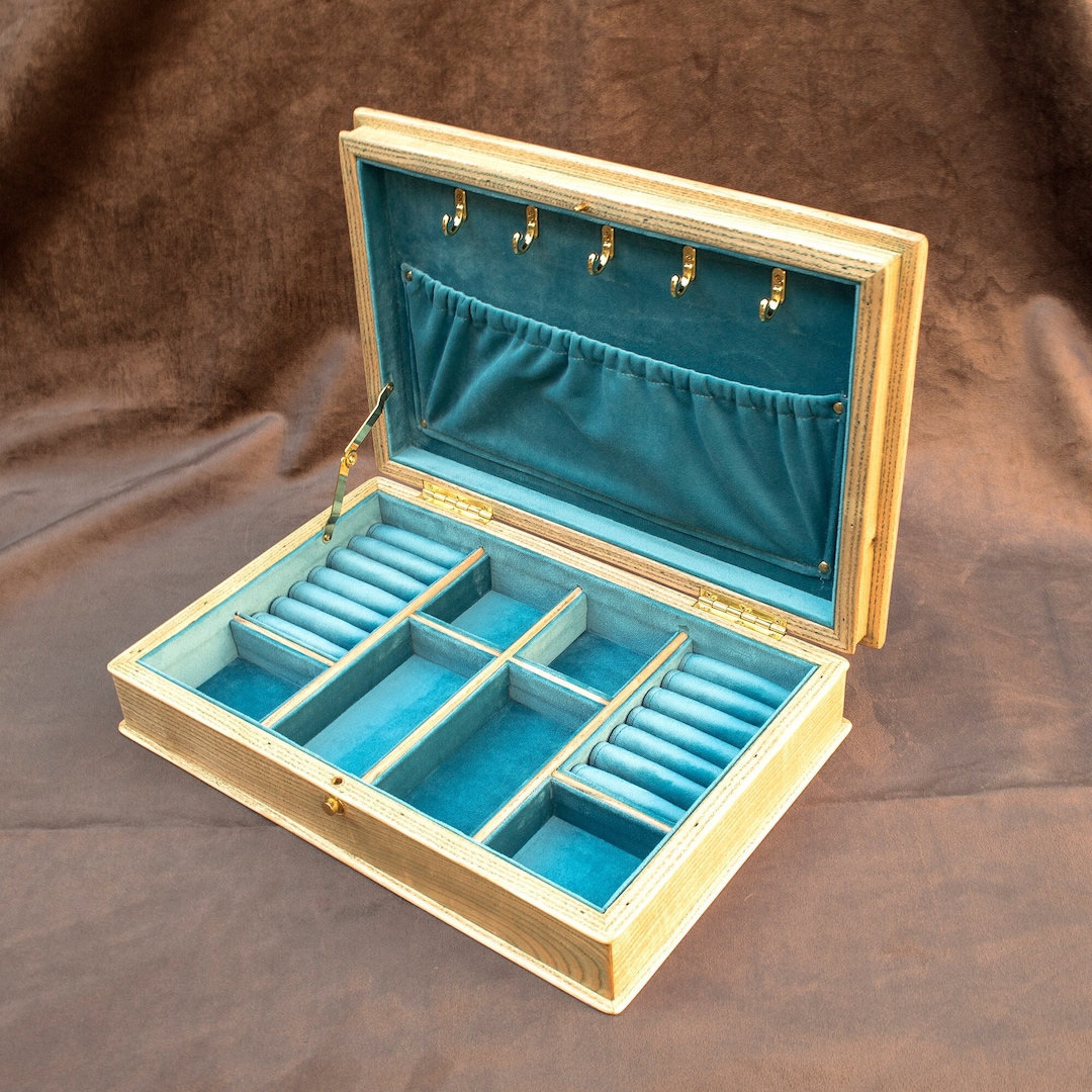 Large Ash Wood Jewelry Box With Inlay Etsy