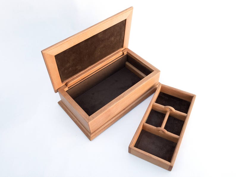 Large wooden box with tray-Wooden box with lid-Organizer-Wooden box personalized-Wooden box with drawer-Boite en bois-Schatulle