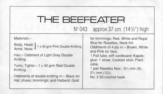 The Beefeater woolly wotnots knitting pattern