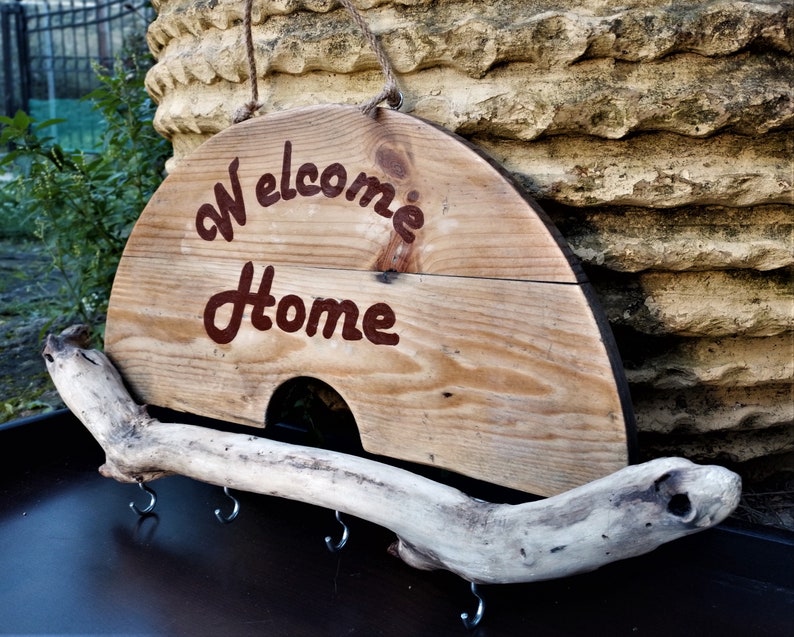 Welcome Home Key Sign Driftwood Key Hanger Welcome Home,key Hanger for Wall,wall Key Holder ...