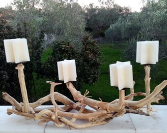 Driftwood Candleholder 4 candles,Driftwood Candelabra,Centerpiece Candleholder,Coastal decor,Nautical Decor,Wedding Centerpice candleholder