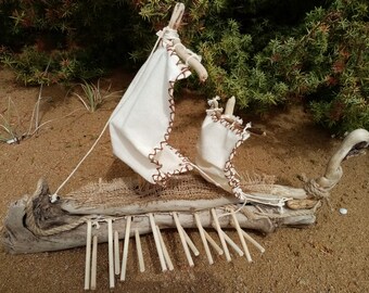 Handmade Ornament Driftwood BIREME Warship,Handmade Driftwood Art,Home Decor,Navy Theme decor,Bireme Driftwood Warship,Beach house decor.