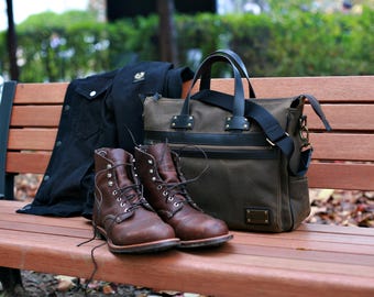 Pasta Builford 628 - Pasta executiva em lona encerada, bolsa casual americana robusta, bolsa profissional clássica