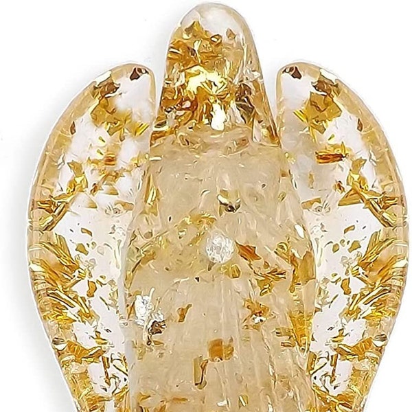 Engel aus Orgonit mit Silber, Messing und Bergkristall