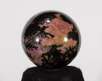 Rhodonite Crystal, Rare black and pink Rhodonite Sphere