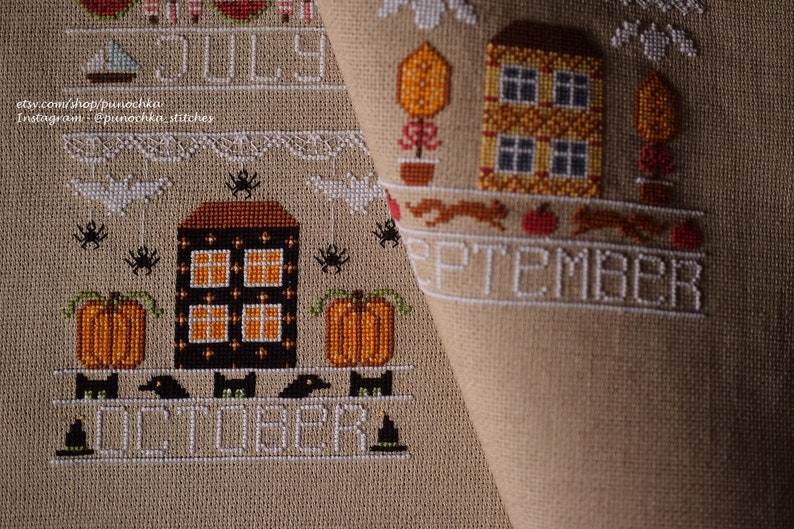 Spooky October house primitive cross stitch PDF pattern | Etsy