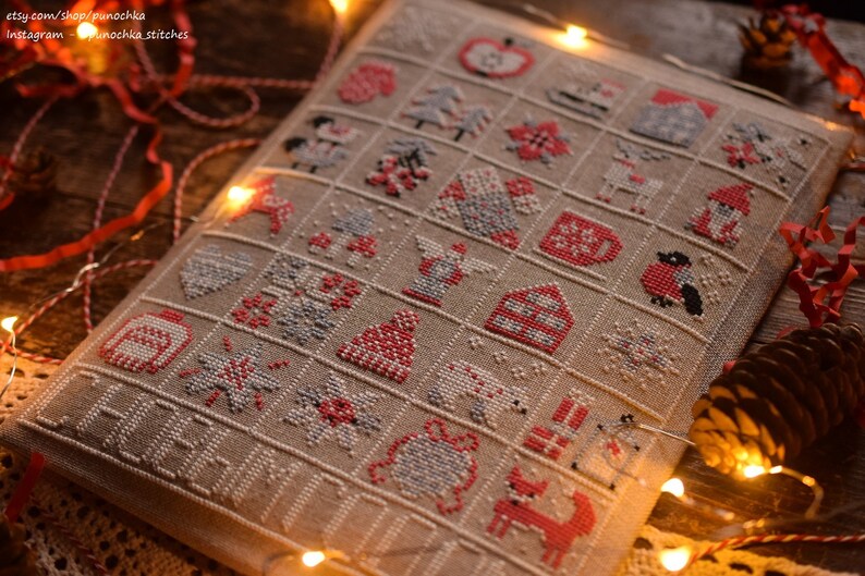 December Advent Calendar primitive cross stitch PDF pattern Etsy