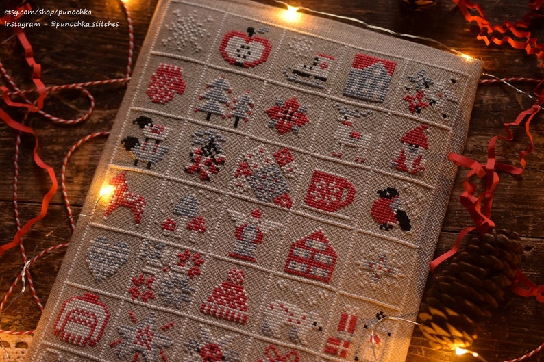 December Advent Calendar Primitive Cross Stitch PDF Pattern Etsy