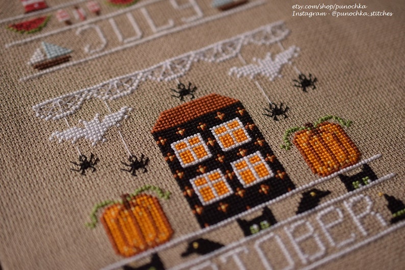 Spooky October house primitive cross stitch PDF pattern | Etsy