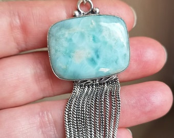 Larimar Bijoux Pendentif Fait Main Plaqué Argent