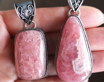 Rhodochrosit Ethno Handgefertigter Anhänger Schmuck versilbert