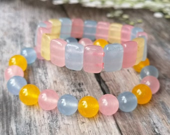 Echtes, natürliches, buntes Morganit-Edelstein-Perlenarmband, AAA