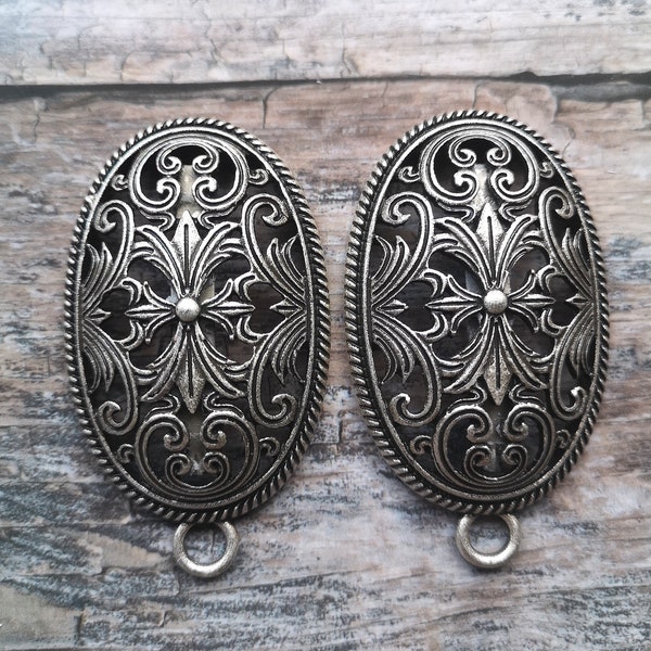 Viking turtle brooches for apron dress or cloak - set of 2-Antiq Silver Color