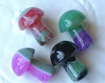 Lila/Grün/Schwarz/Rot Druzy Geode Achat Pilz Dekoration